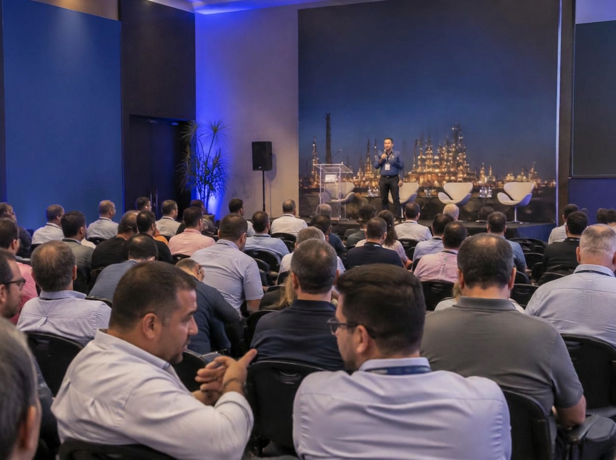 Gestores industriais assistindo a uma palestra